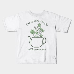 Green tea and flowers tea pun Kids T-Shirt